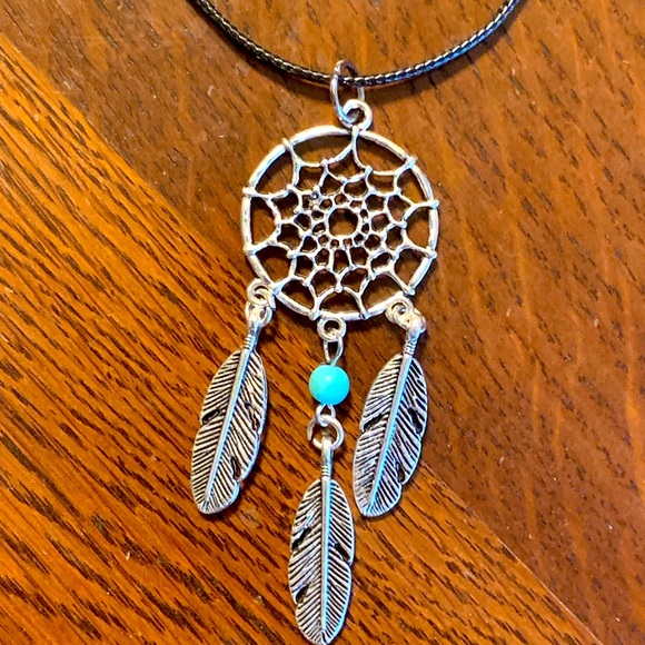 COPY - Handmade Waxed Cotton Steel Dream Catcher With Topaz Pendant Necklace - Picture 2 of 5